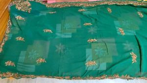 Embroidery Work Green Saree
