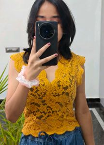 Zara Mustard Lace Top