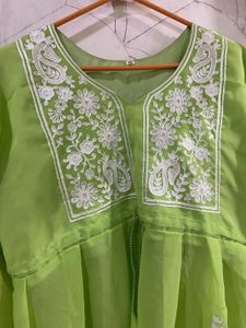 Green Chikankari Short Kurti