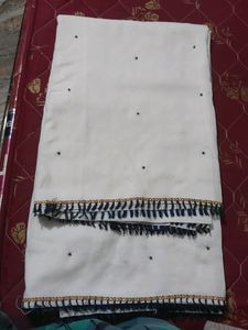 Milk White Saree With Navy Blue Border