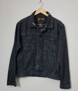 Men Black Solid Denim Jacket