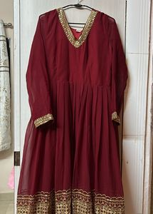 Maroon Anarkali Dress with Gold Details