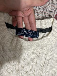 White Cable Knit Sweater with free gift hand bag