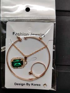 Rose Gold Colorful Gemstone Pendent &amp; Ring Set