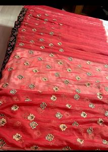 Rust &amp; Green Embroidered Saree