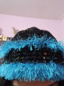 BLACK AND BLUE WOOLEN CAP (HANDMADE NEW)