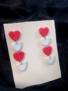 Red &amp; White Heart Drop Earrings