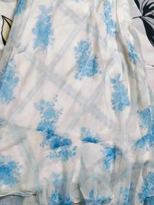 AND White &amp; Blue Floral Asymmetric Dress