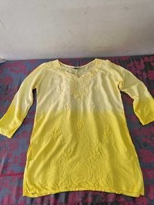 Yellow Embroidered Short Kurti