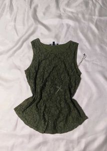 Olive Green Lace Peplum Tank Top