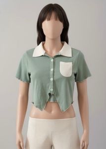 Mint Green Cropped Polo Top