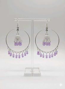 Silver Oxidized Jhumka Hoop Earrings with Beads