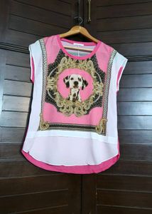 Zishen Women Pink Dog Printed Embellished Top