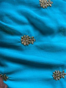 Elegant Blue &amp; Gold Embroidered Saree