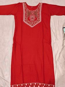 Red Embroidered Kurti
