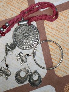 Old Oxidised Earrings And A Necklace