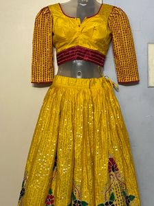 Full Work Embodiment Yellow Lehenga Choli