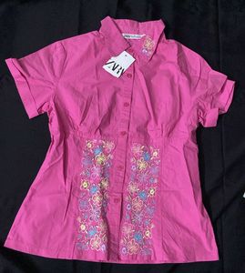 Pink Floral Embroidered Top