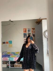 Black Floral Print Open Front Top