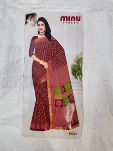 Maroon Printed Saree with Blouse Piece &amp; Peticoat