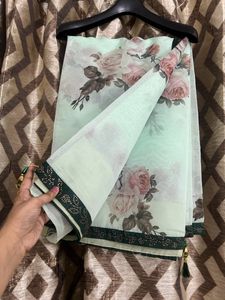 Pure Organza Floral Saree With Tussels