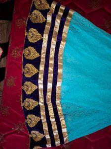 Teal &amp; Gold Embellished Anarkali Dress