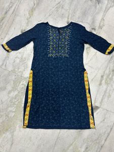 Blue Embroidered Detail Kurti