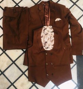 Vintage Brown Suit with Floral Vest Pant Coat