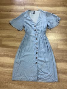 Light Wash Denim Button-Down Midi Dress
