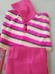 winter top bottom set with cap