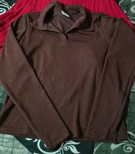 Brown Ribbed Polo Top