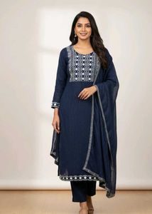 Elegant Navy Blue Embroidered Kurta Set