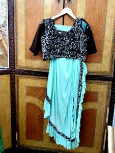 Teal Ruffle Saree
