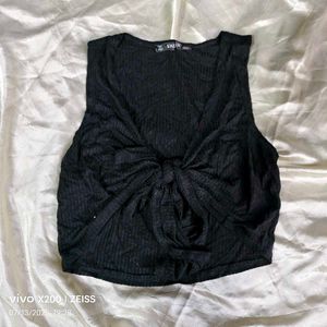 16137. Black Tie Front Crop Top