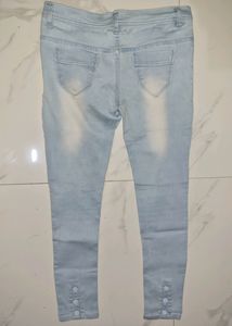Sky Blue Slim Fit Ripped Jeans