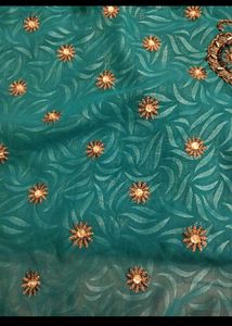 paisley sea green heavy Saree