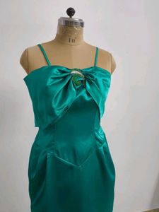 Emerald Satin Midi Dress