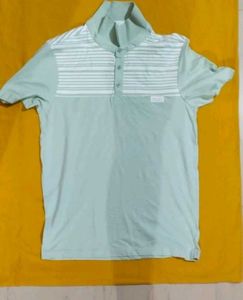 Striped Collar Polo Shirt - Light Blue