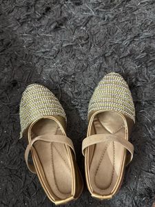 Girls Gold Embellished Flats