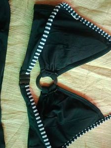 Black &amp; White Striped Swimsuit