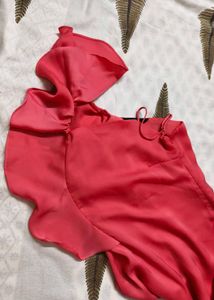 Vero Moda Pink Ruffle One Shoulder Slimfit Dress