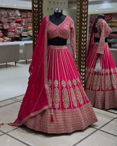 ✨Radiating royalty Hand Work Rani pink lehga