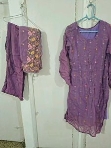 Purple Embroidered Kurta Palazzo Set