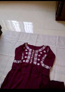Maroon Embroidered Kurta Set with Duppta
