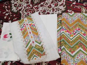 White Printed Dress Material