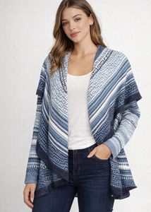 Stylish Blue Patterned Cardigan
