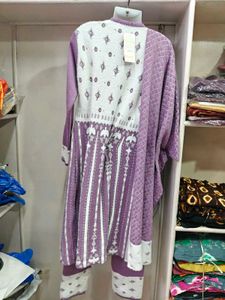 Lavender &amp; White Knit Salwar Kameez