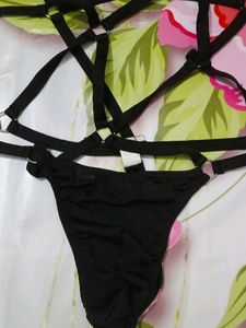 (1084)Black Strappy Lingerie Set