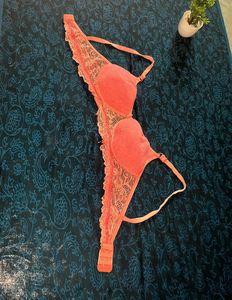 Coral Lace Trim Bra