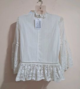 Royal White Western Lace Top